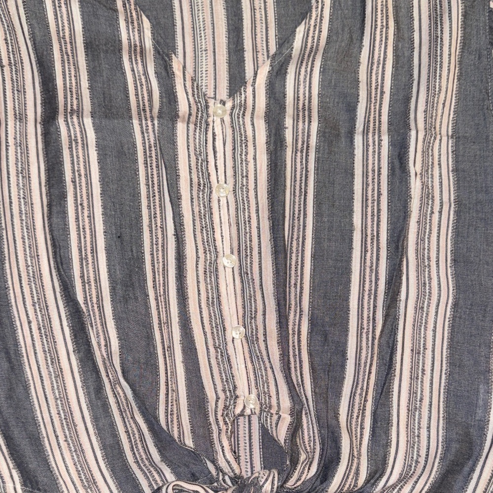 Harper Heritage Chic Striped Button-Down Blouse Tie-Front Flowy Top Shirt Small - Picture 13 of 13
